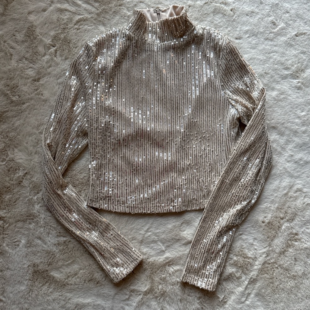 Sequin Embellished Mock Neck Top